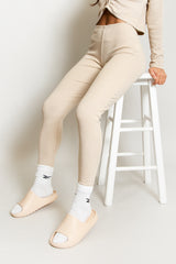 Beige Rubber Ribbed Sole Sliders