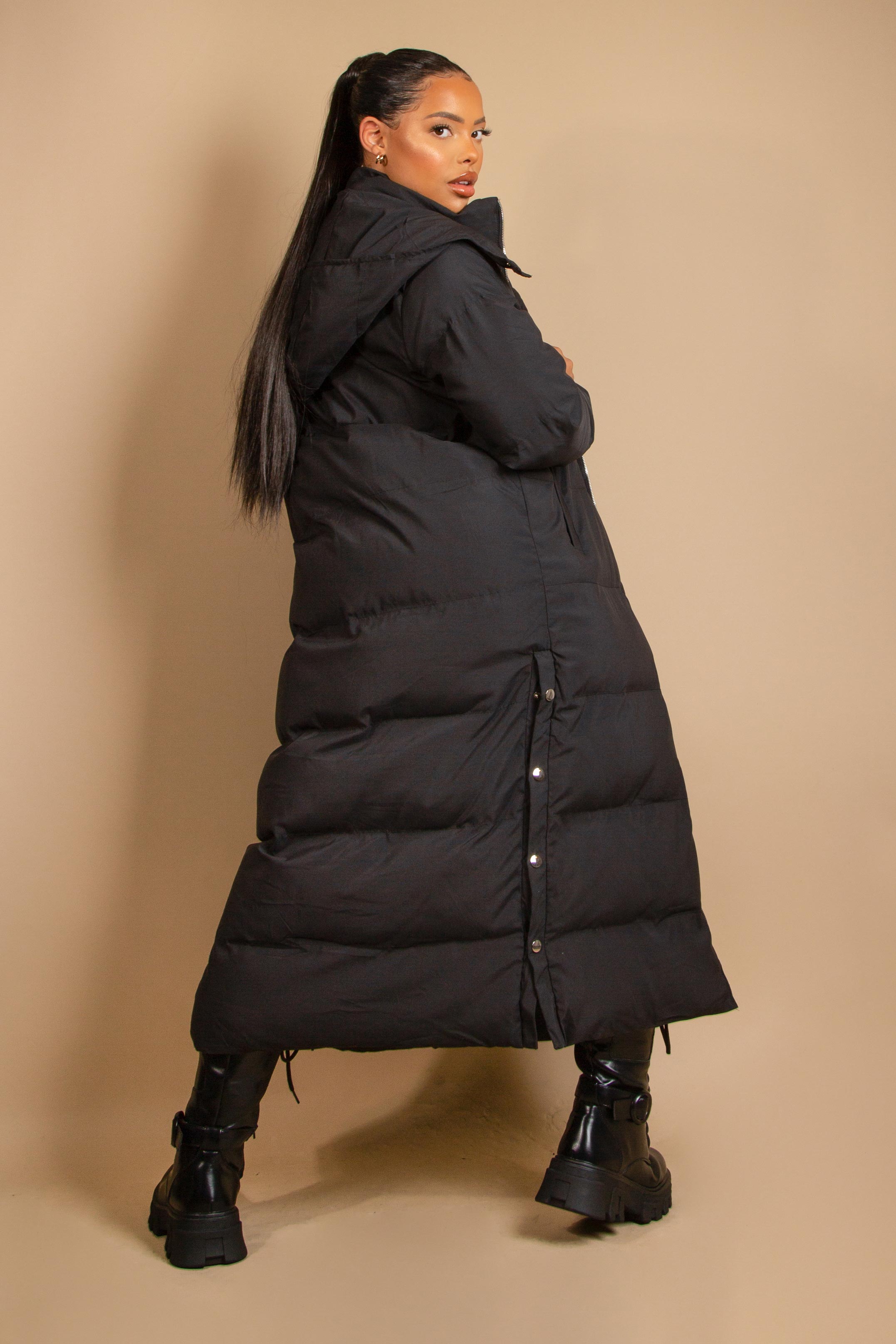 Black Hooded Longline Coat