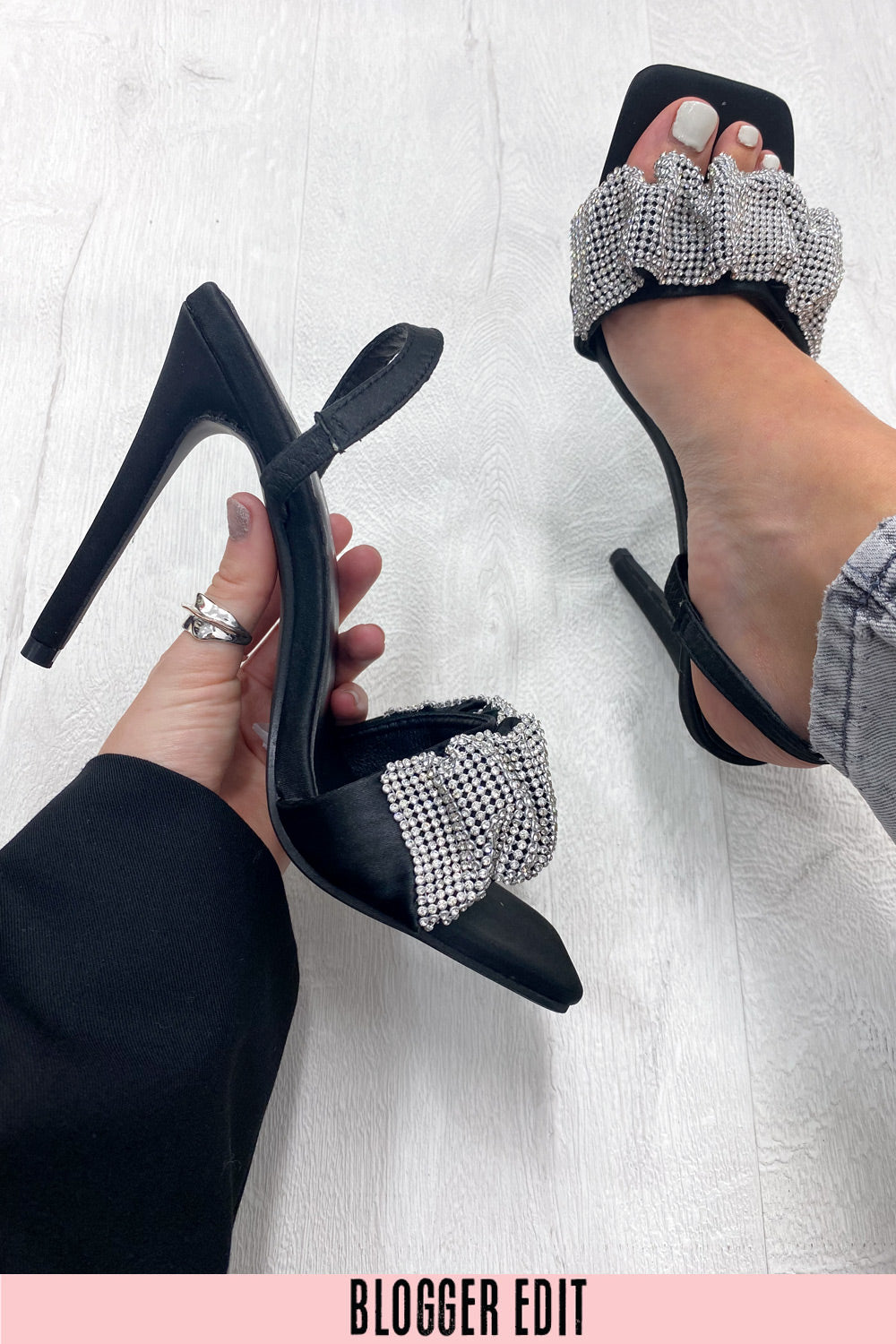 Black Diamante Embellished Heeled Sandals