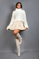 Cream Ribbed Knitted Roll Neck Jumper