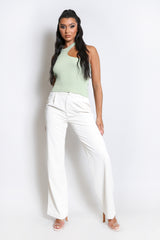 Pastel Green Ribbed Cut Out One Shoulder Top