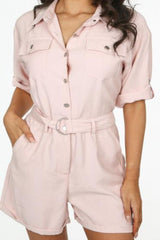 Baby Pink Belted Utility Playsuit