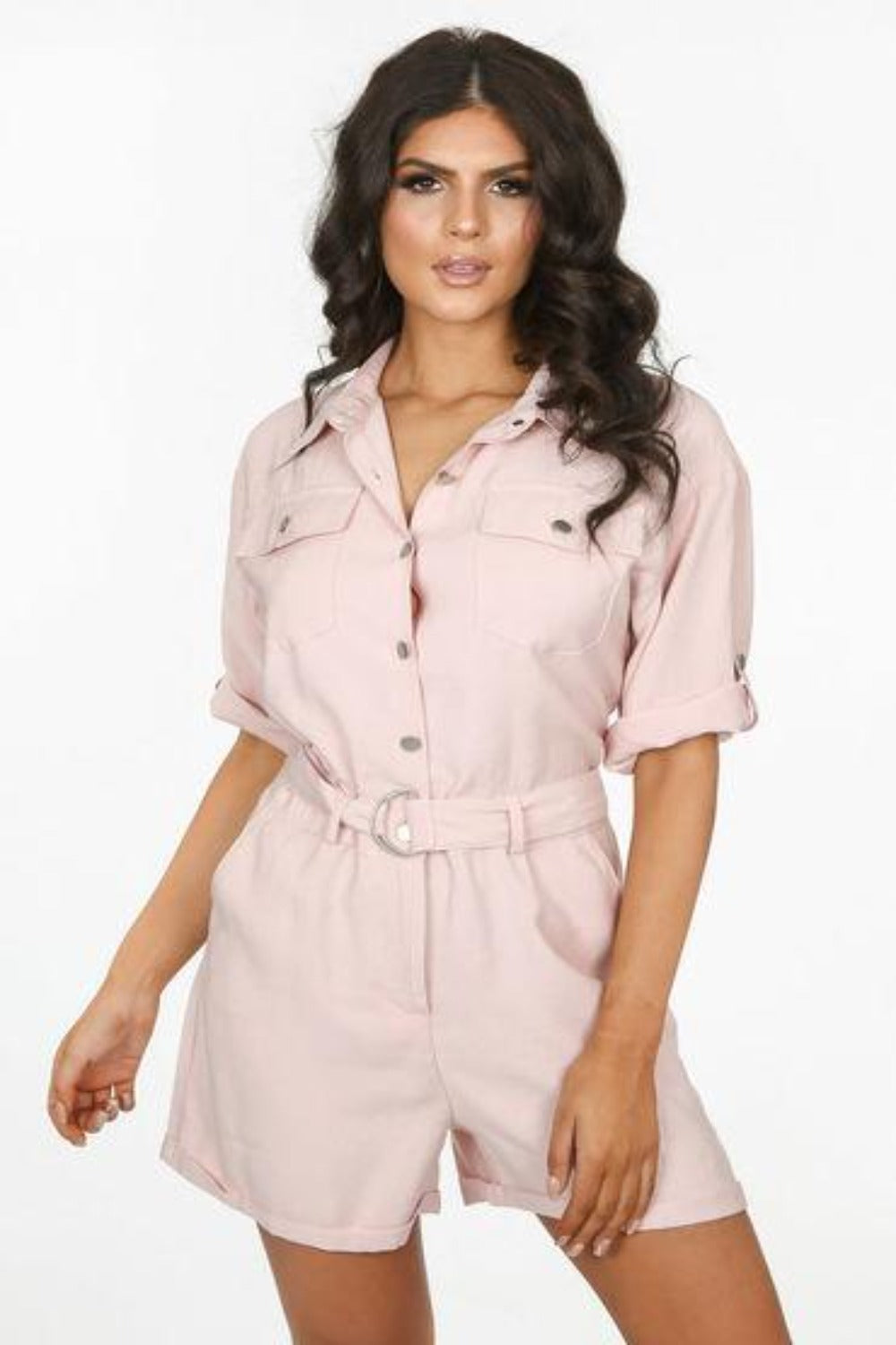Baby Pink Belted Utility Playsuit