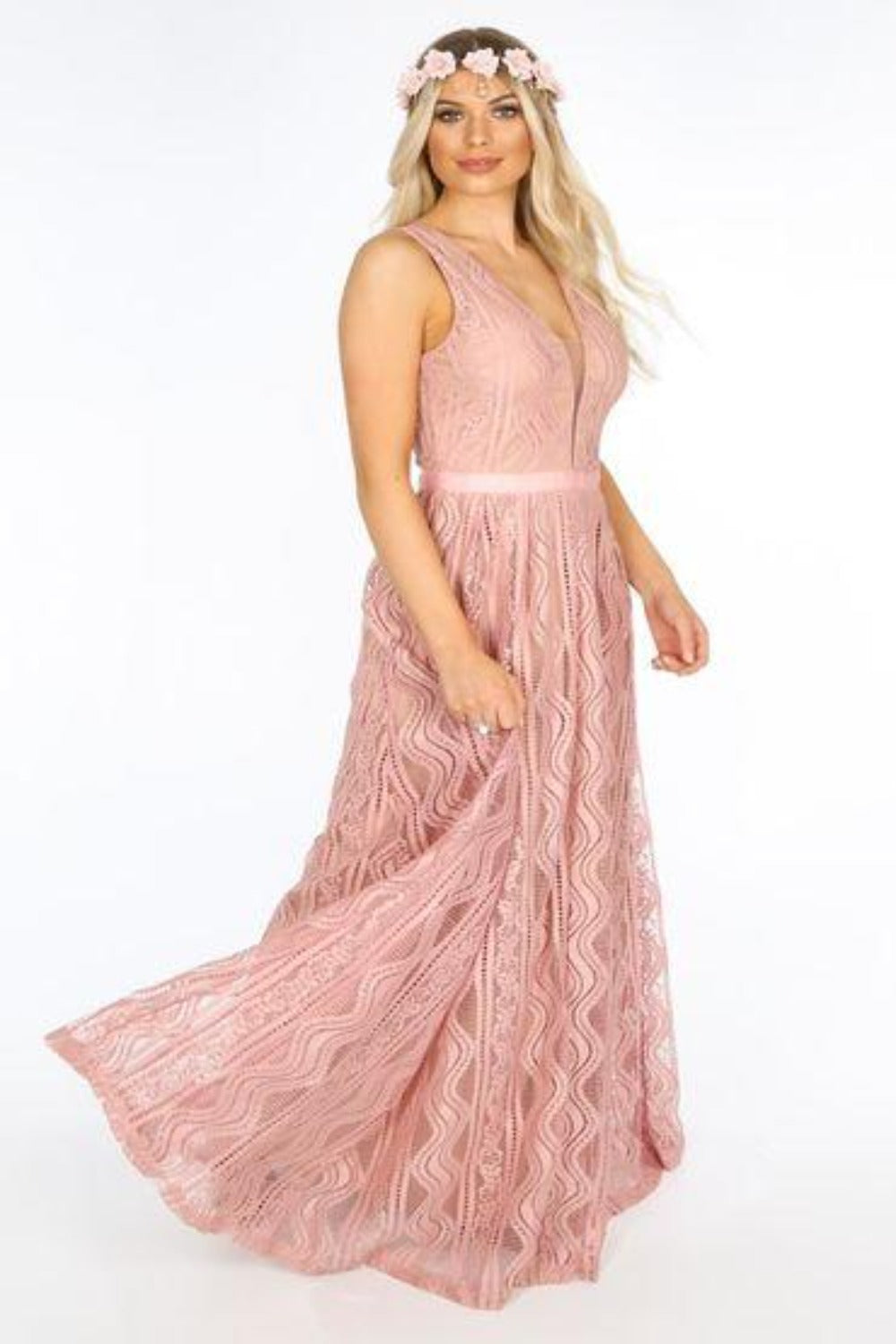 Bridal Contrast Lace Maxi Dress In Pink