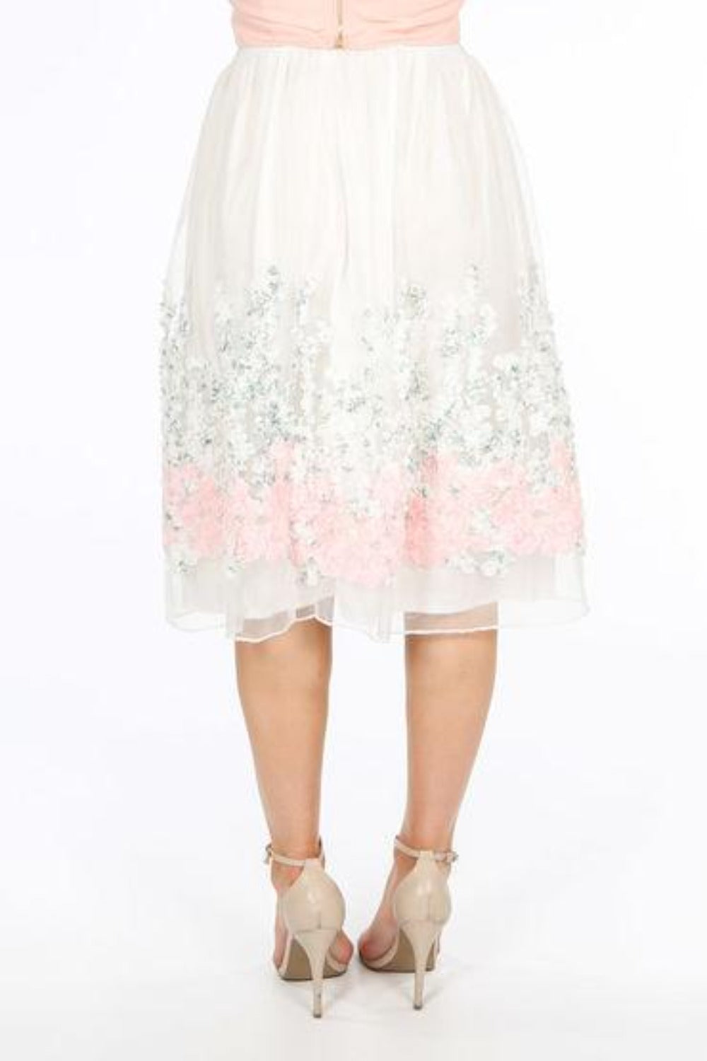 Pink Midi Skirt With Floral Applique