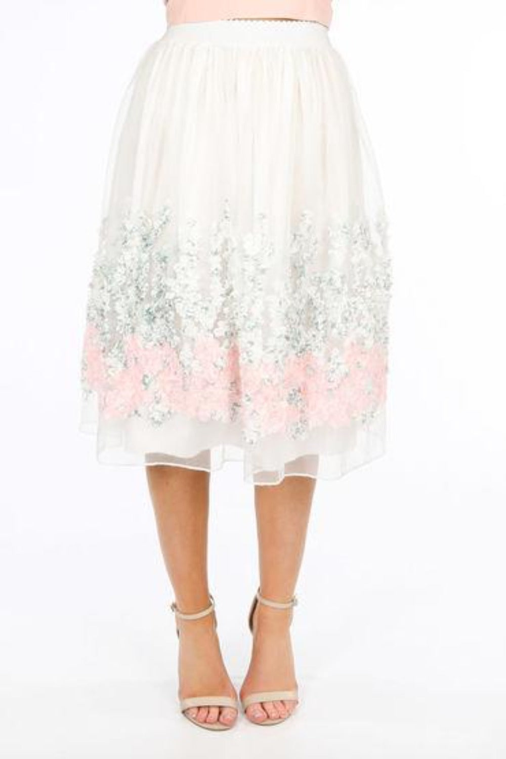 Pink Midi Skirt With Floral Applique