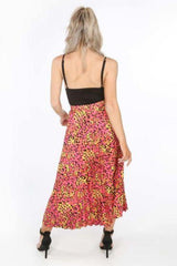 Fuchsia Leopard Print Pleated Maxi Skirt