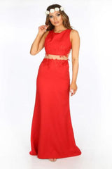 Red Bandeau Maxi Dress With Chiffon Applique Over-lay