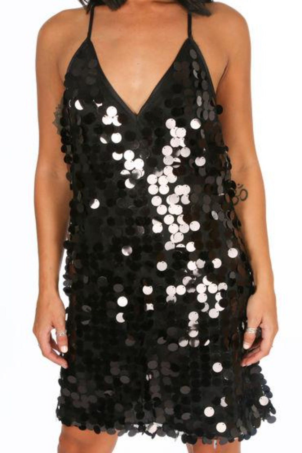 Black Sequin Strappy Mini Dress