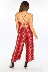 Red Snake Print Culotte Jumpsuit