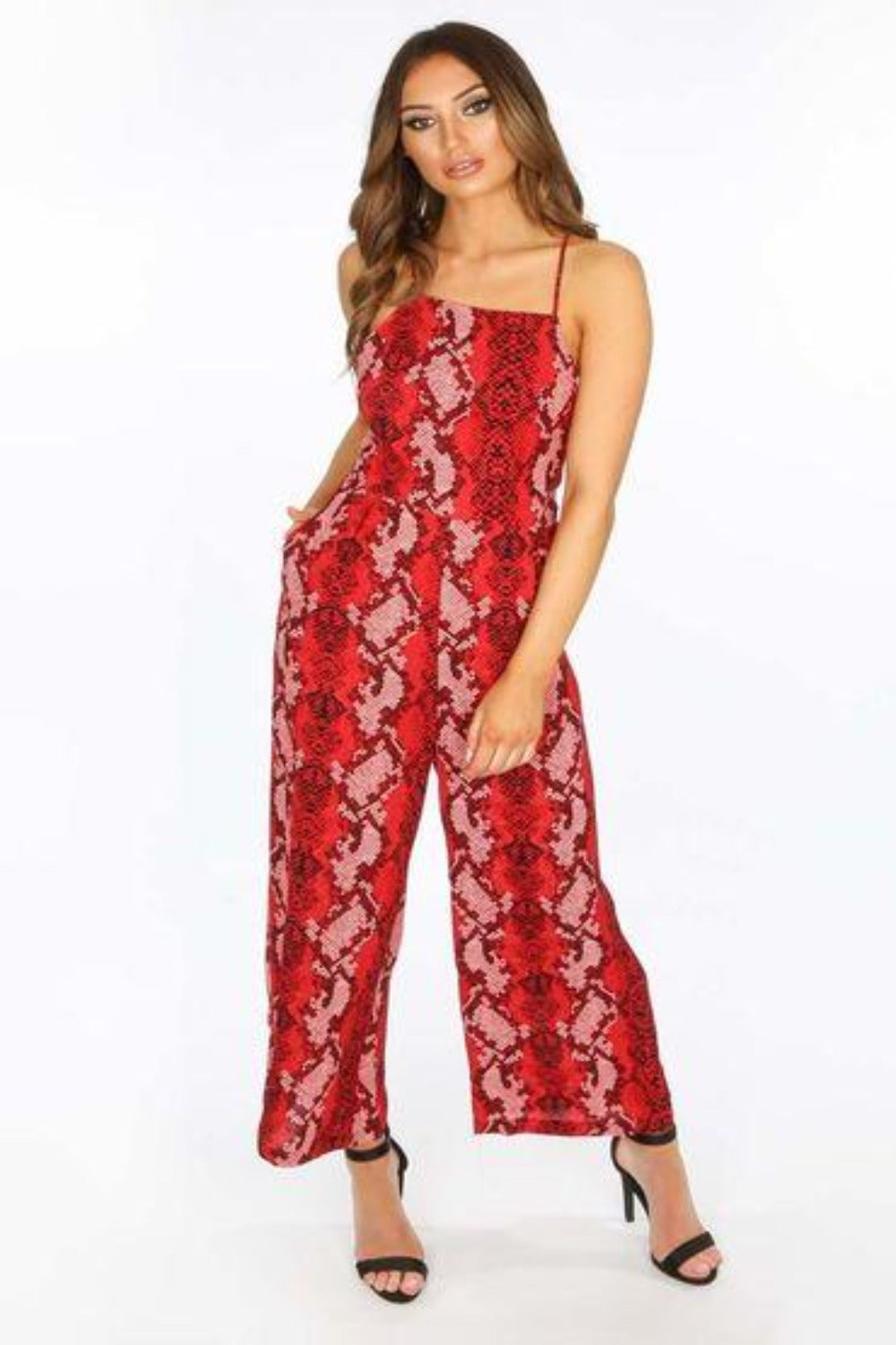 Red Snake Print Culotte Jumpsuit
