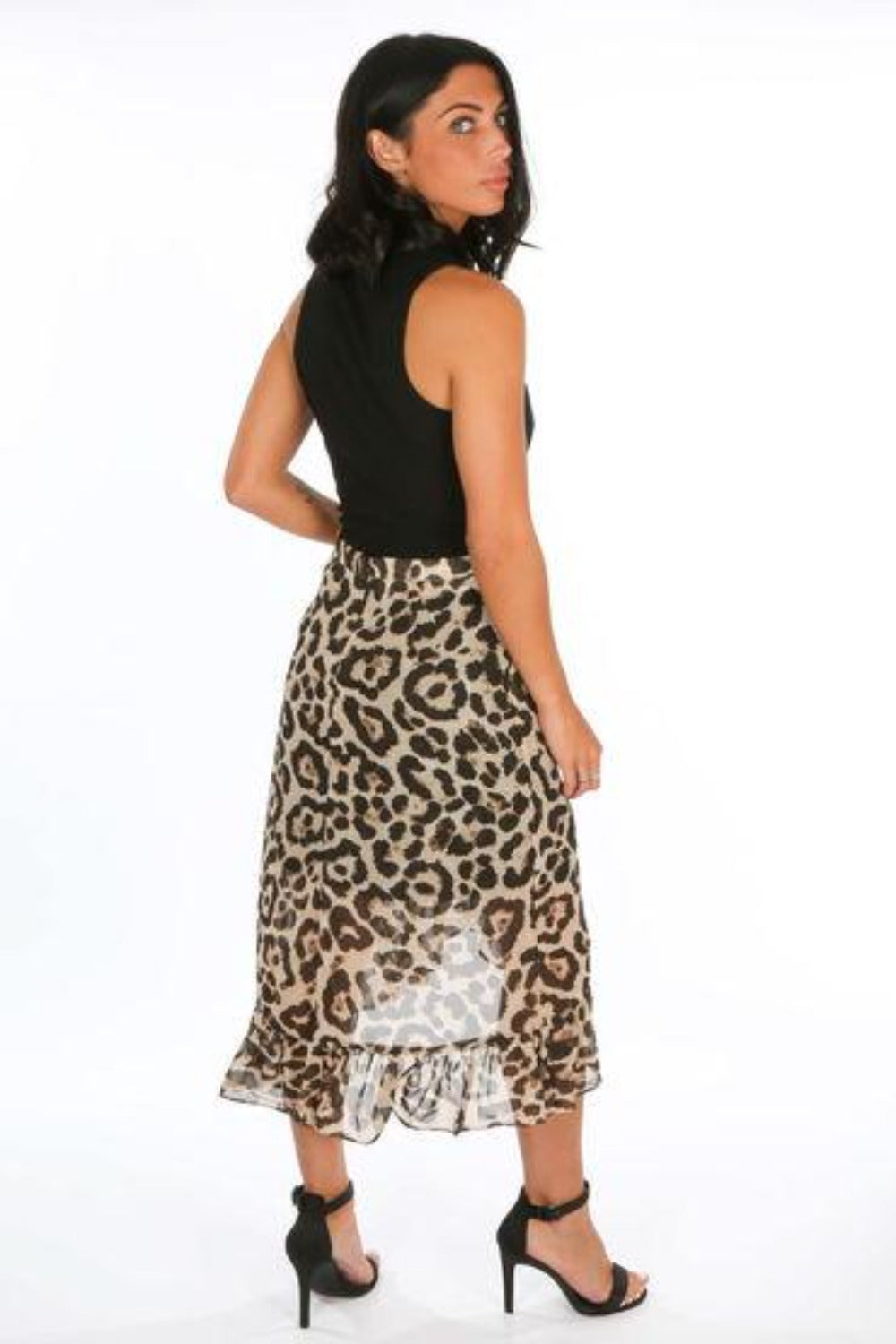 Chiffon Leopard Print Wrap Midi Skirt