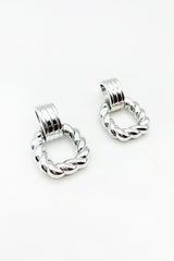 Square Twist Hoop Earrings in Silver