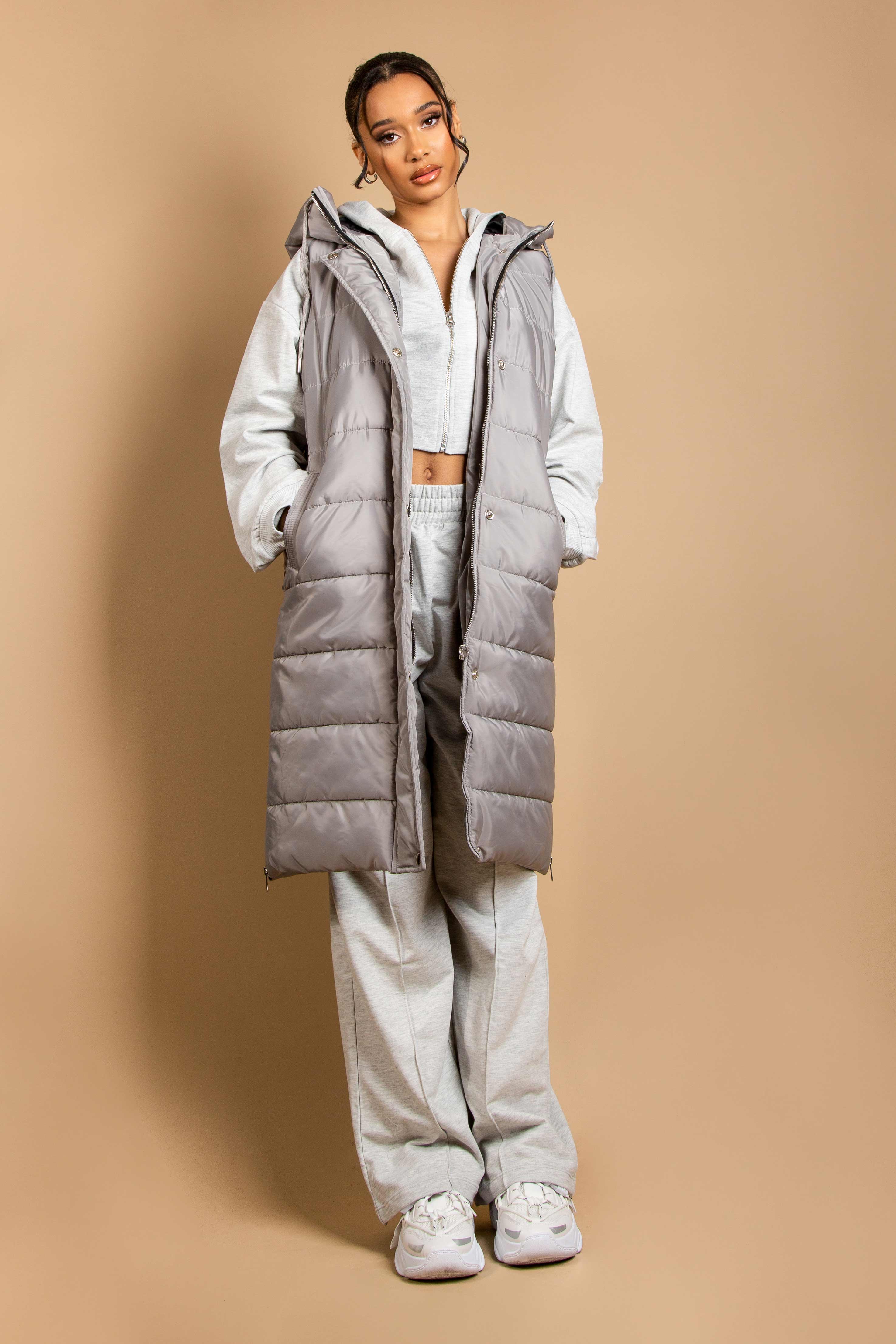 Grey Puffer Gilet With Side Zip