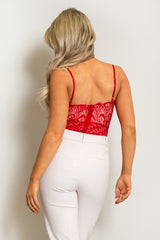 Red Contrast Lace Bodysuit