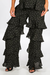 Black Polka Dot Chiffon Frill Jumpsuit