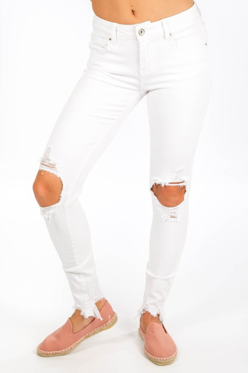 White Knee Ripped Jeans