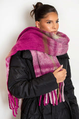Magenta Vally Wool Checked Chunky Scarf