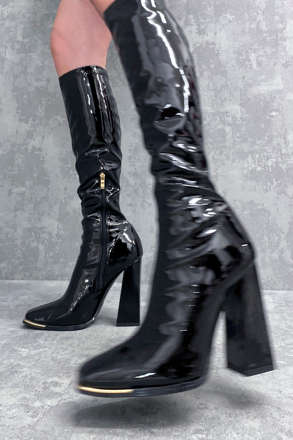Black Patent Knee High Boots