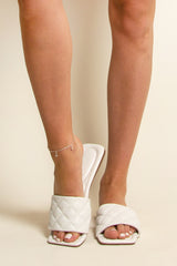 White Quilted Detail Chunky Footbed Sandals