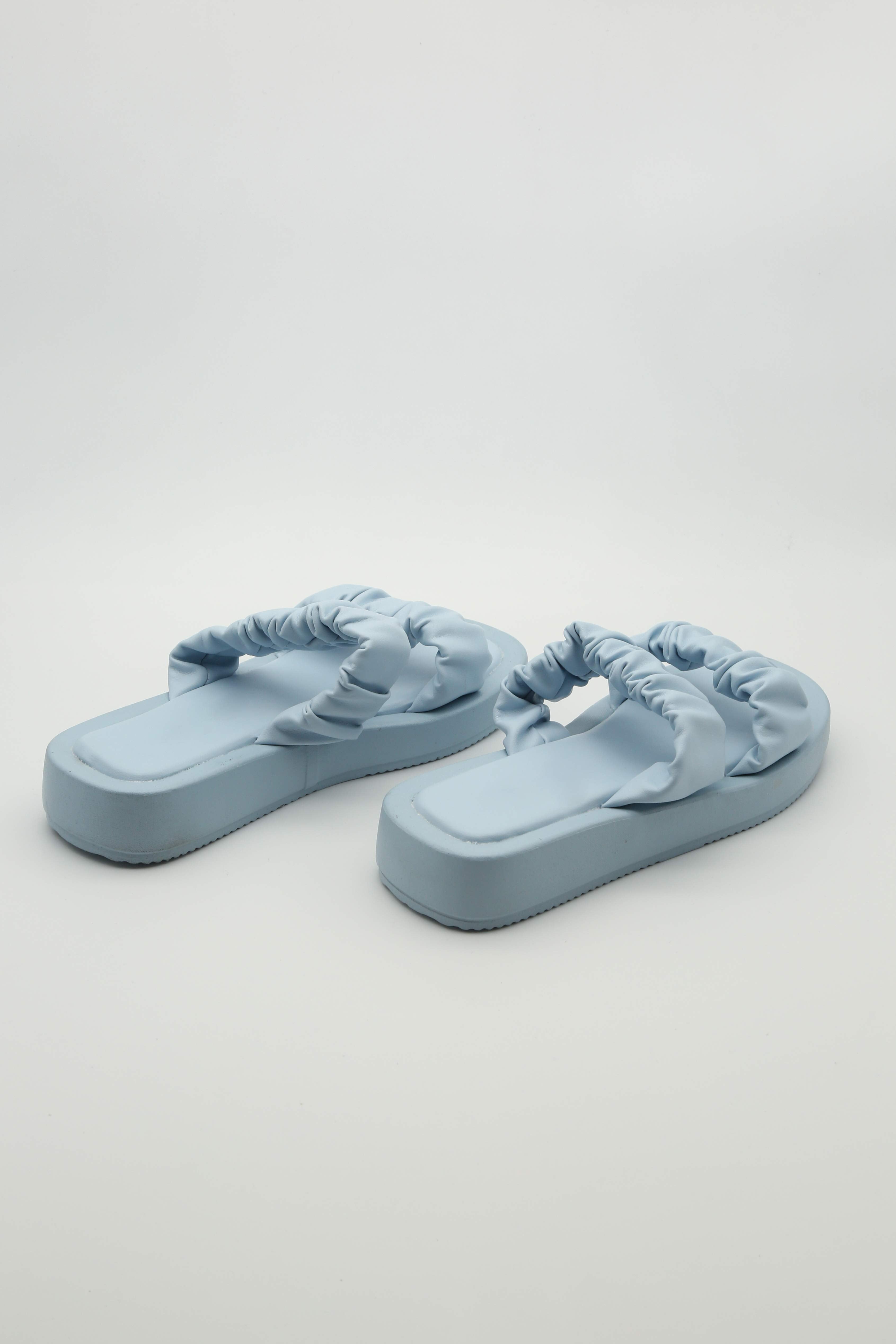 Powder Blue Quilted Footbed Chunky Mule Sandals