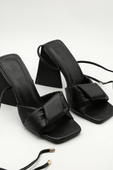 Black Lace Up Sculptured Heels