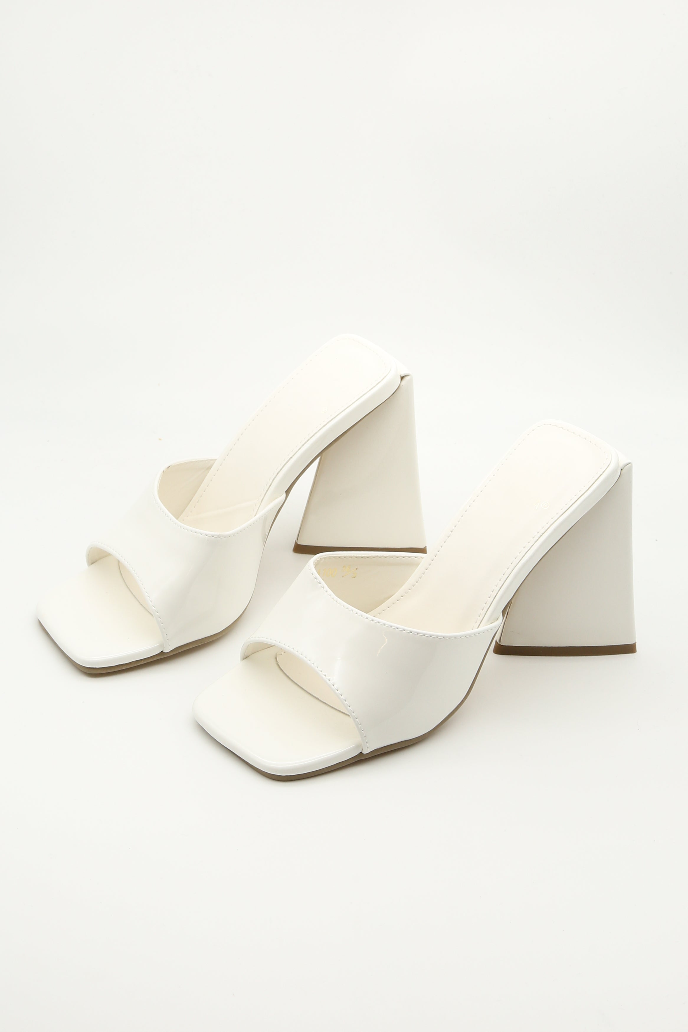 White Square Toe Sculptured Block Heel