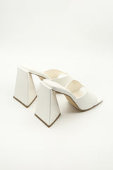 White Square Toe Sculptured Block Heel