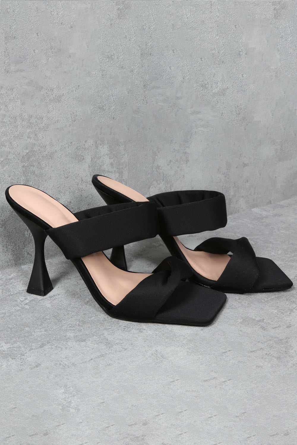 Black Cross Over Low Heeled Mules