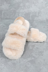 Beige Two Strap Chunky Slippers