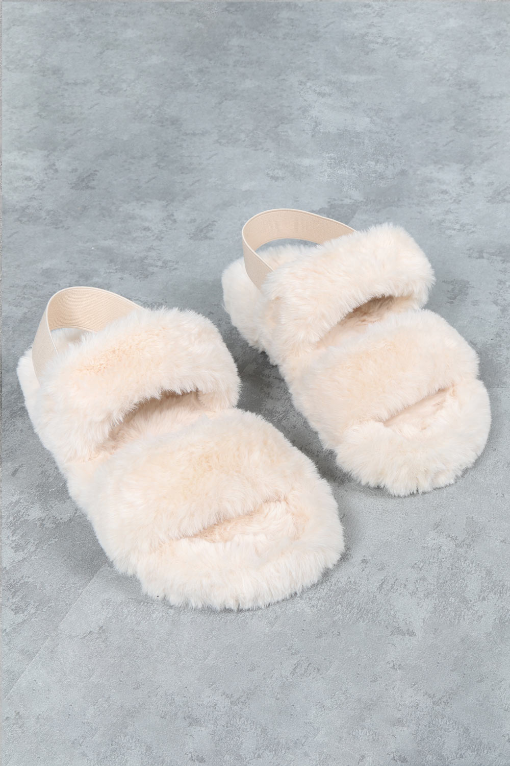 Beige Two Strap Chunky Slippers