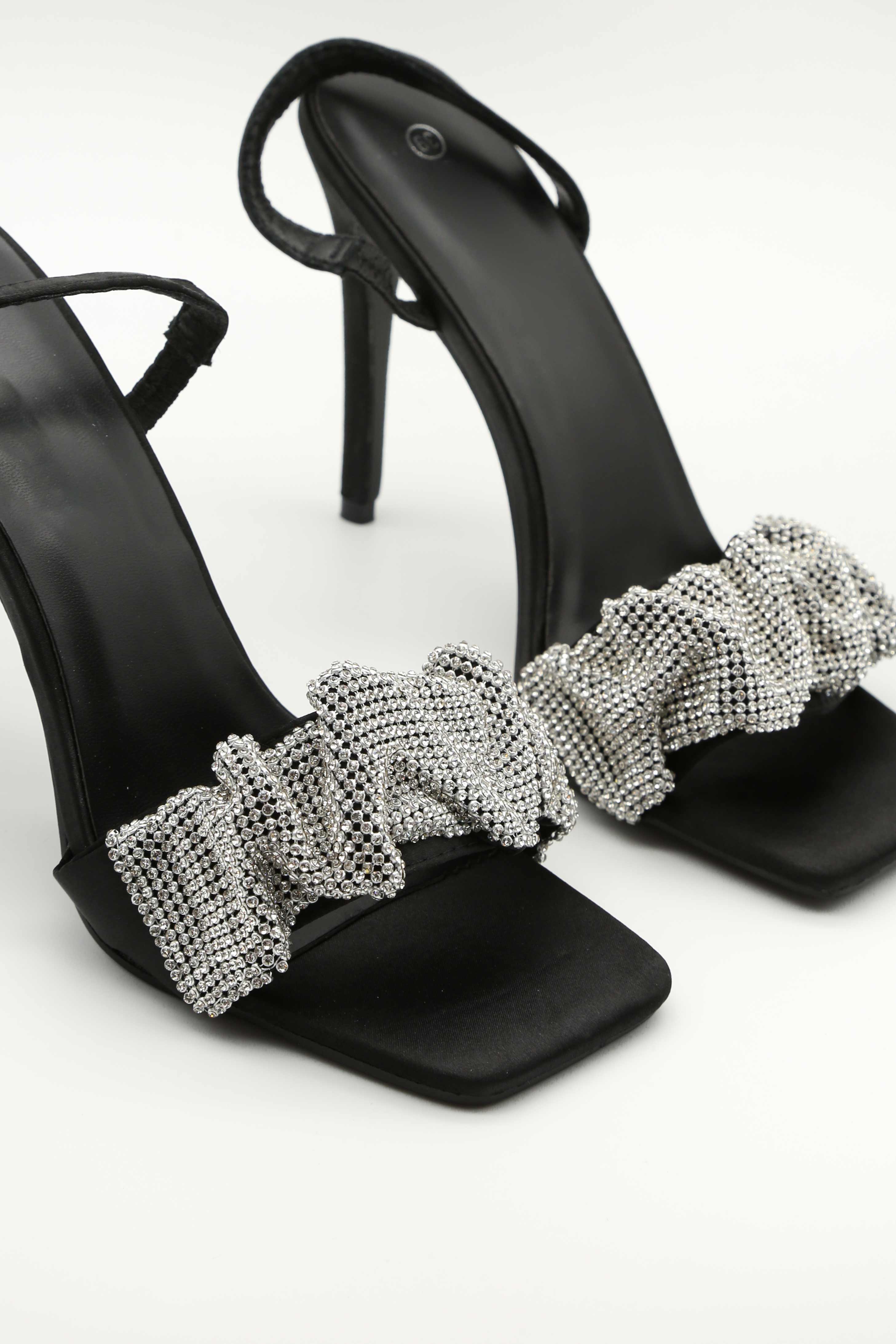 Black Diamante Embellished Heeled Sandals