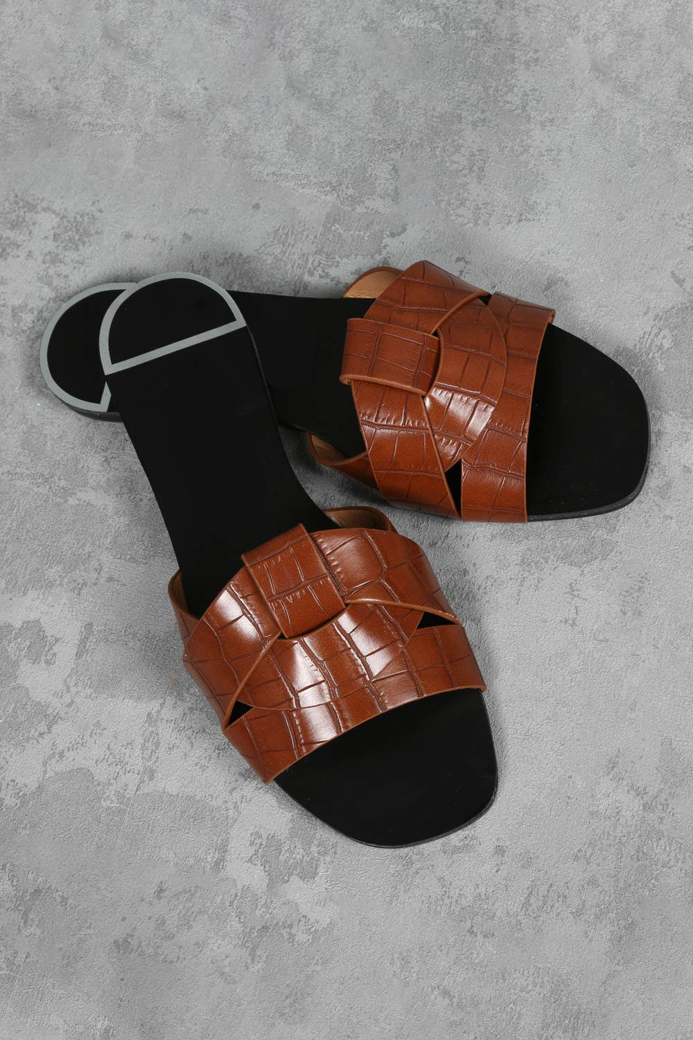 Brown Braided Mule Flat Sandals