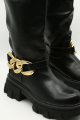 Black Chain Detail Chunky Heel Chelsea Boot
