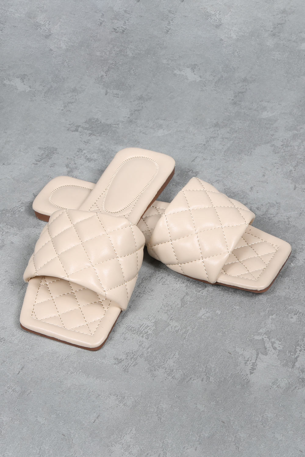 Beige Quilted Detail Chunky Footbed Sandals