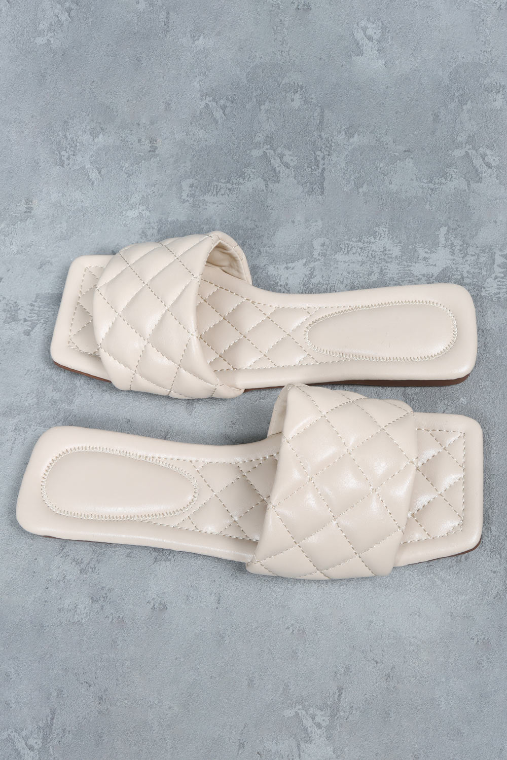 Beige Quilted Detail Chunky Footbed Sandals