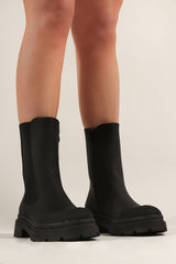 Black Chunky Side Zip Ankle Boots