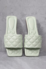 Pastel Green Quilted Detail Chunky Foot bed Sandals