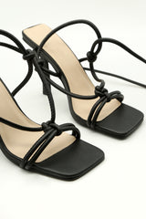 Black Lace Up Square Toe Sculptured Heels