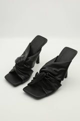 Black PU Quilted Knot Over Heeled Mules
