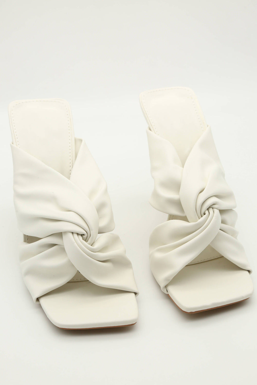 White PU Quilted Knot Over Heeled Mules