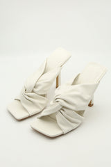 White PU Quilted Knot Over Heeled Mules