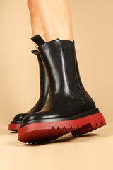 Red Chunky Sole Ankle Biker Boots