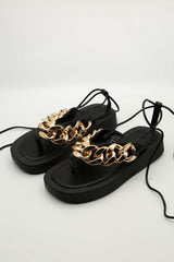 Back Chain Front Lace Up Strappy Platform Sandals