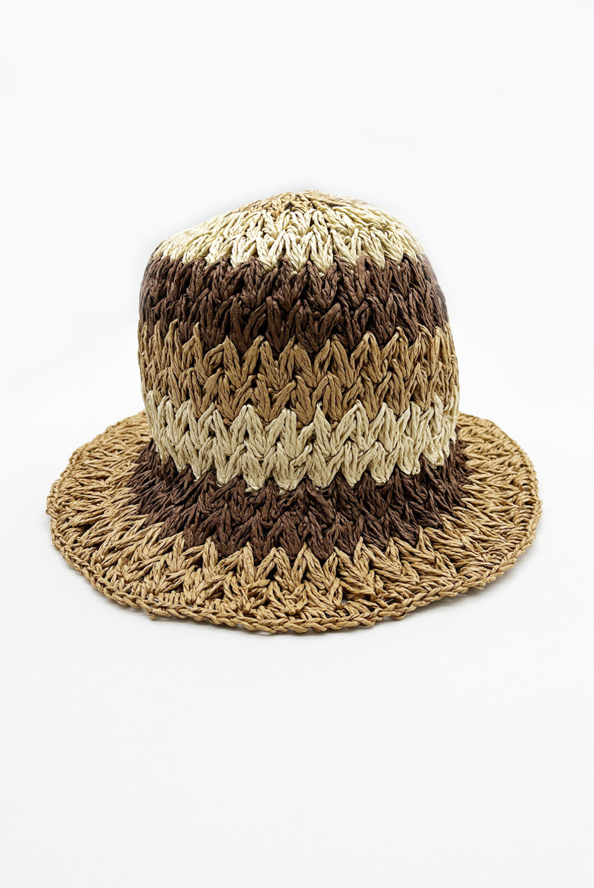 Brown Stripe Crochet Bucket Hat