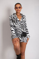 Black Zebra Print Soft Velvet Ruched Dress