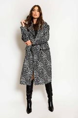 Women Black & White Zebra Patterned Luxury Coat
